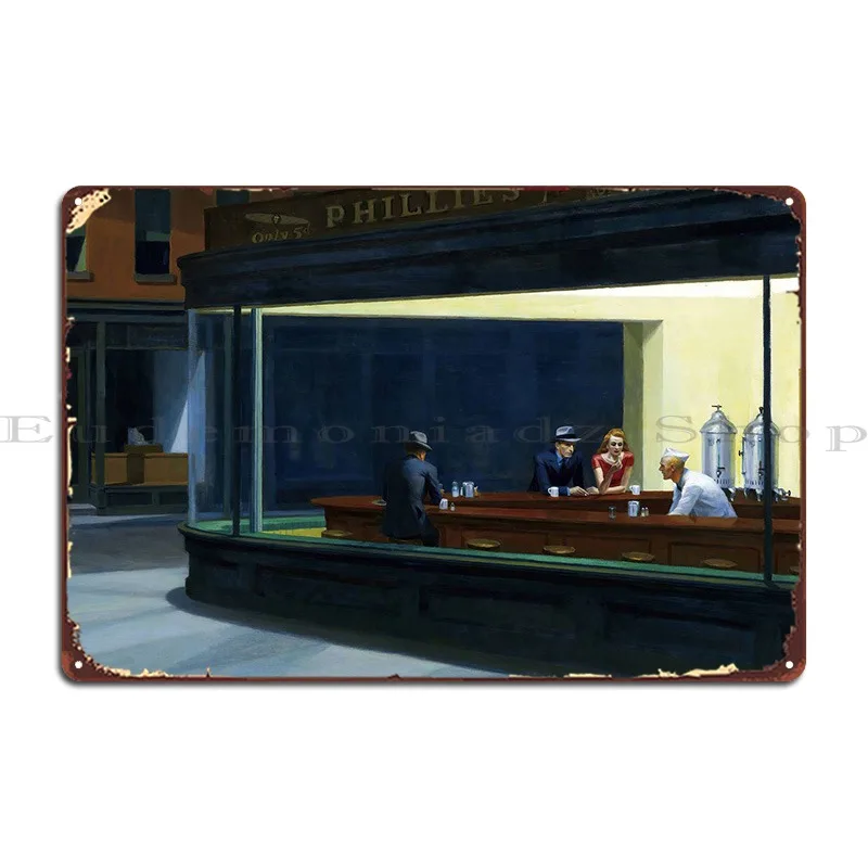 

Nighthawks Metal Plaque Poster Retro Decoration Home Character Wall Mural Tin Sign Poster