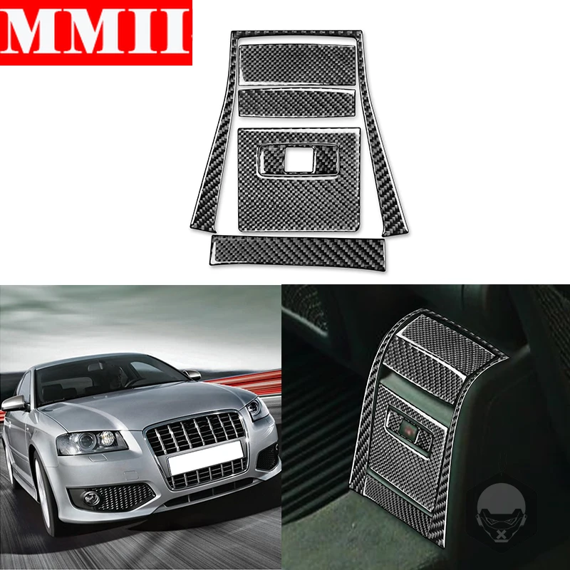 Car Rear Control Panel Kit Interior Trim Cover Decoration Real Carbon Fiber Sticker Car Accessories For Audi A3 S3 8P 2006 2007