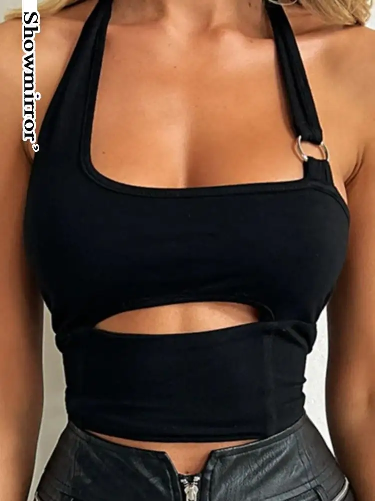 

Metal Halter Cropped Top Cut Out Sexy Backless Crop Tops Y2k Mujer Tops Summer Slim Tanks Top Cropped Chic Streetwear