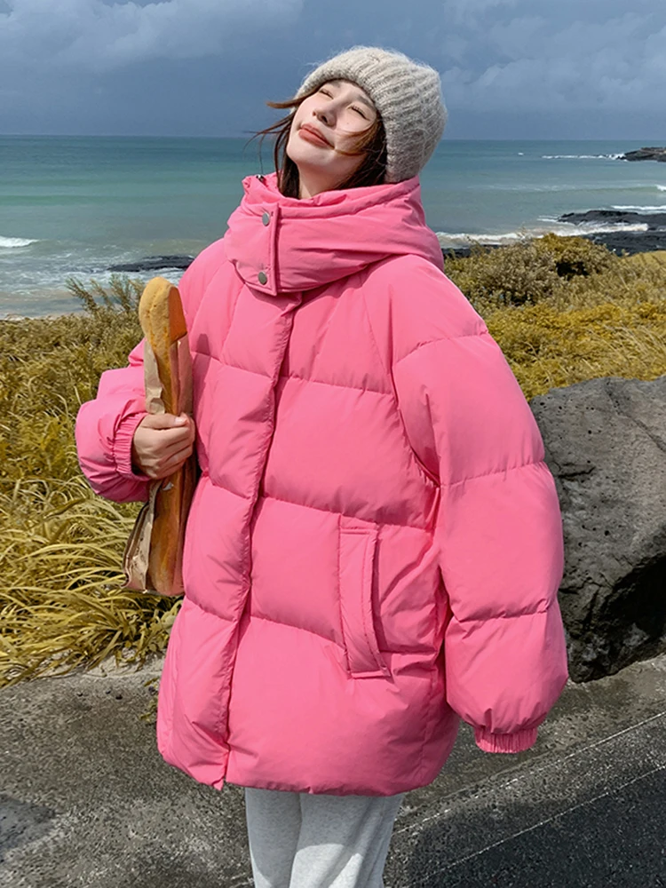 Уникальный супер красивый розовый пуховик с капюшоном одежда хлопковой