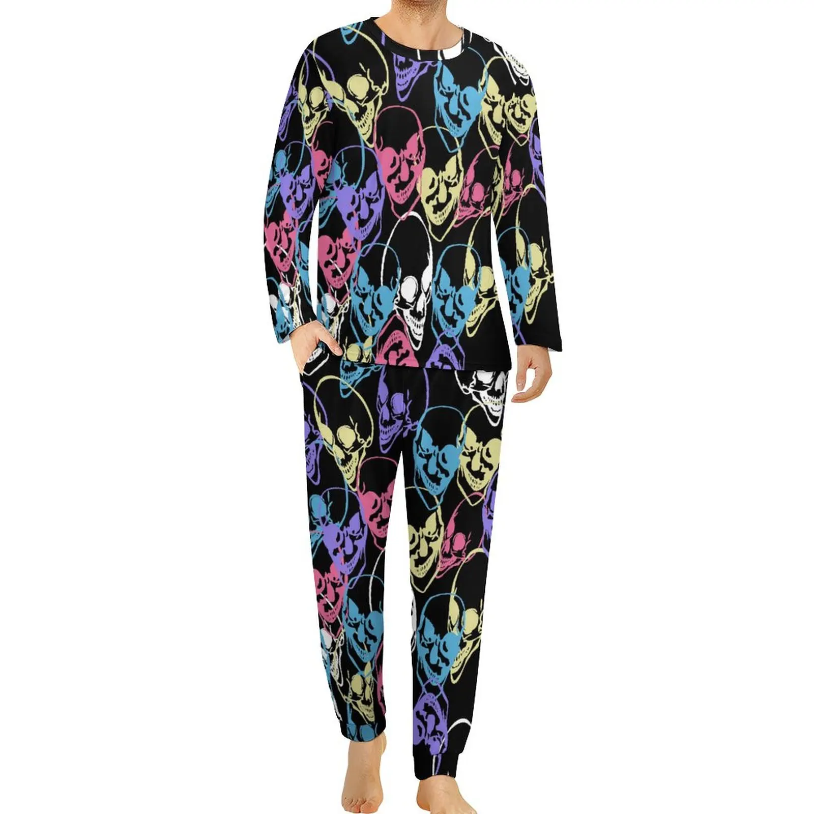 

Colorful Skulls Pajamas Abstract Skull Print Men Long-Sleeve Lovely Pajama Sets 2 Pieces Room Custom Nightwear Birthday Present