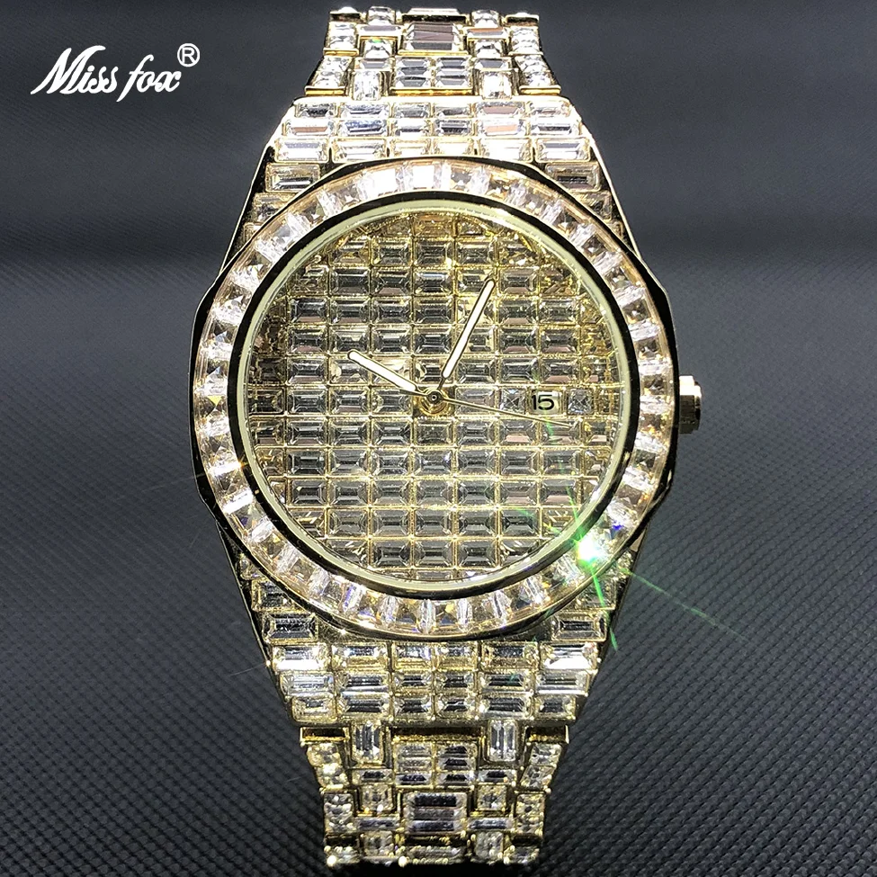 

New Hip Hop Men Watch Fully Moissanite Drill Watches Stainless Steel Luxury Iced Out Quartz Clock Big Dail Rel��gio Masculino