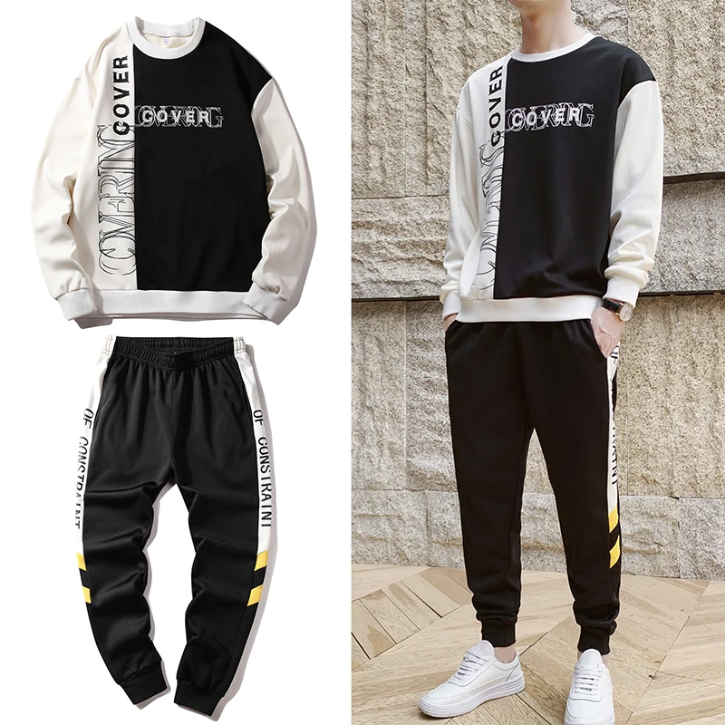 Mens Tracksuit Two Piece Set Autumn Fleece Sports Suit Casual Sweatershirt Sweatpants Fashion Letter Print Male Long Sleeve Sets