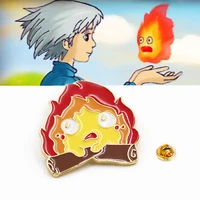 cute cartoon fire calcifer metal brooch pins anime howls moving castles lapel badge backpack pin for friends cosplay jewelry