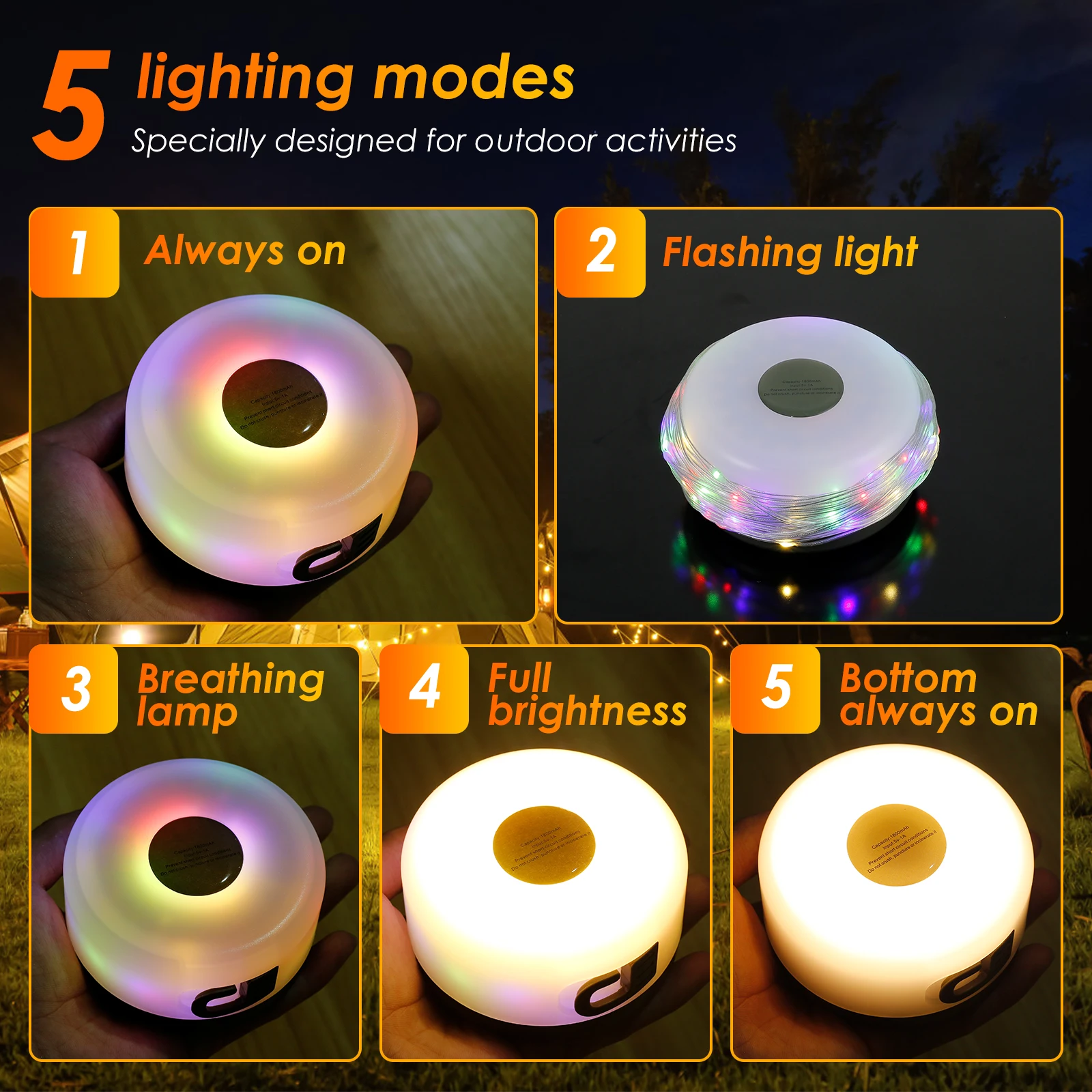 Походные светильники подвесные для кемпинга с 5 режимами освещения