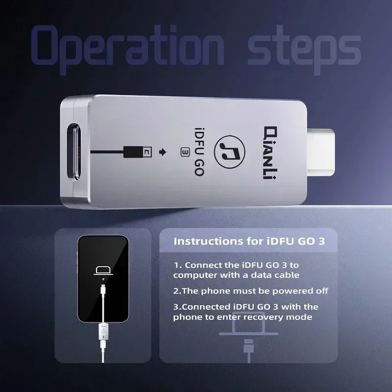 Фото Qianli IDFU GO 3 Порт Type-C Усилитель быстрого восстановления Кабель 2,8 секунды Устройство быстрой запуска DFU для инструмента для ремонта серии IPhone 15 №2