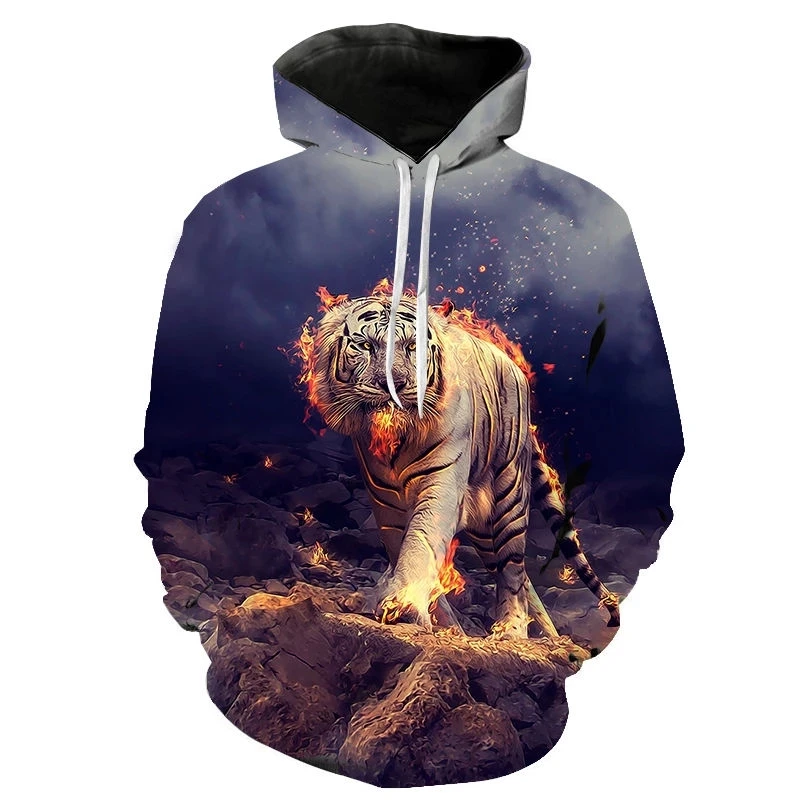 

2022 New Colorful Flame Tiger Hoodie 3d Fluorescence Sweatshirt Men/Women four seasons Coat Clothing funny Jacket black Hoodies