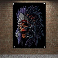 indian skull banners canvas painting tattoo art posters flags flip chart tapestry mural hanging cloth bar cafe home decoration