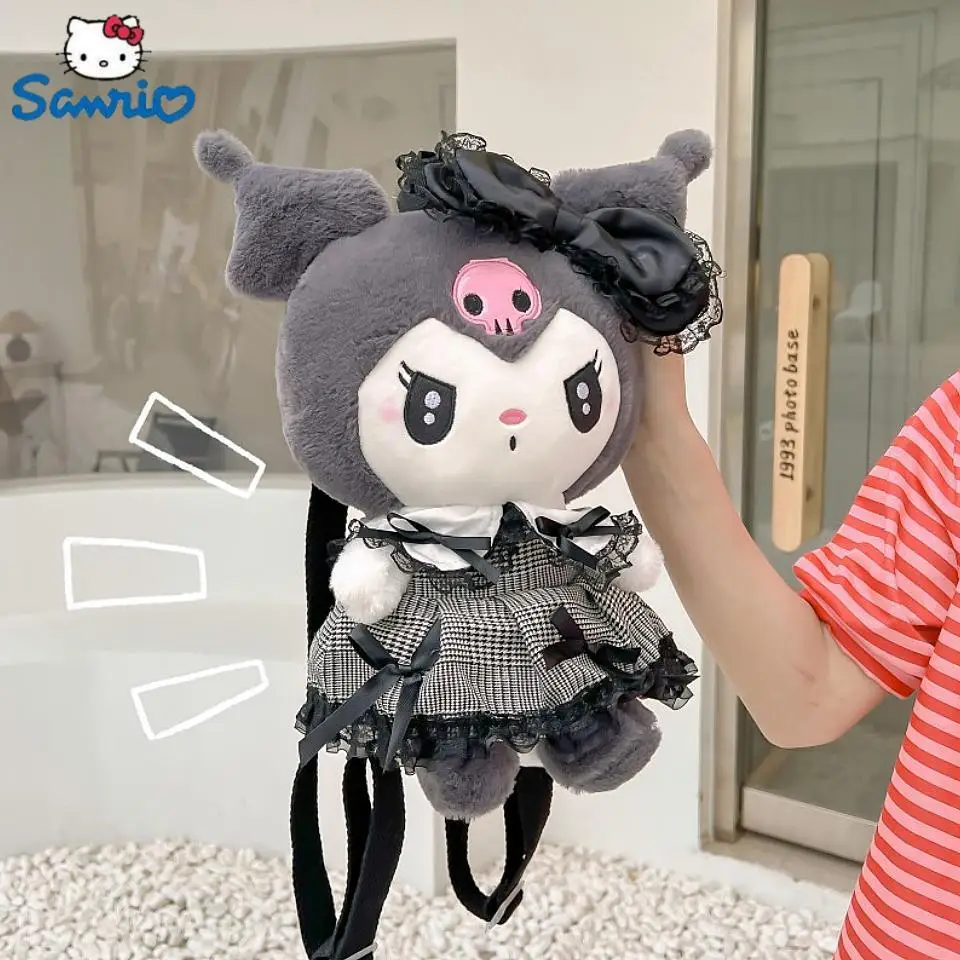 

Плюшевый Рюкзак Sanrio Kuromi Melody для кукол, новинка, Милая юбка, сумка для кукол Kuromi, мультяшная мягкая сумка с мультяшным рисунком, большая сумка, подарки для девочек