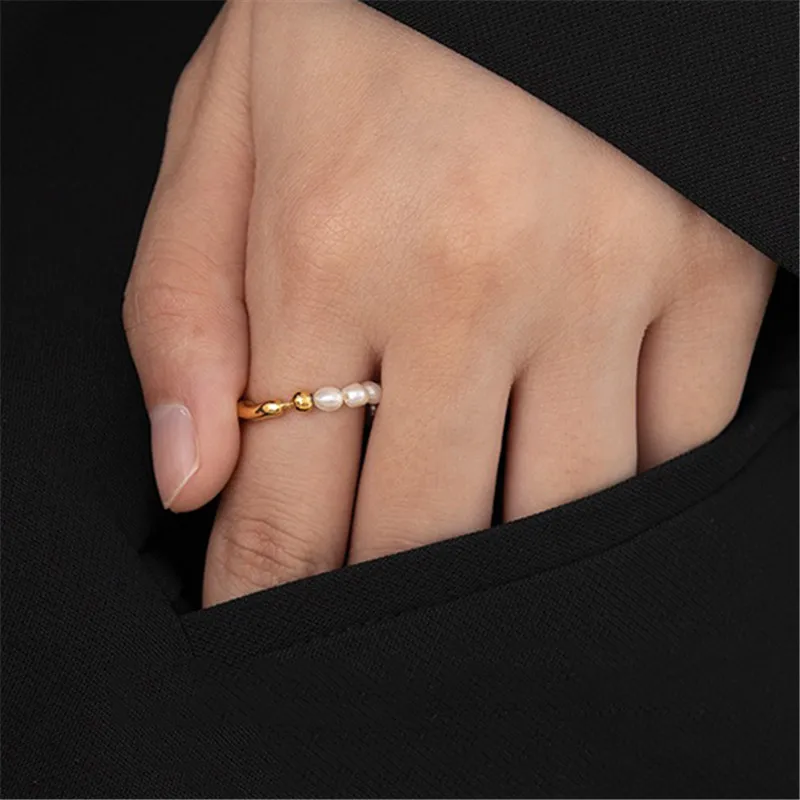 

925 пробы Серебряное кольцо с натуральным пресноводным жемчугом золотые ювелирные изделия минималистичные кольца на костяшки женские ювели...