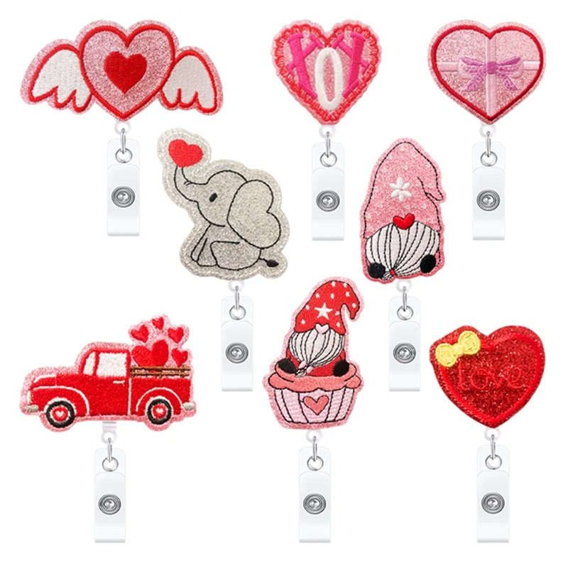 

8 Pcs Valentines Day Badge Reels Retractable Office Products Nurse Badge Reel Valentine's Day Gift Badge Holders for Her