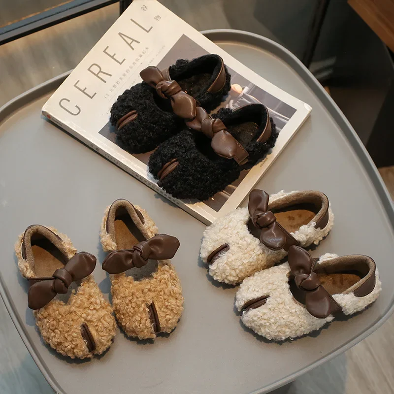 Плюшевая Хлопковая Обувь Для Девочек Зимняя Теплая Нескользящая Детская Верхняя