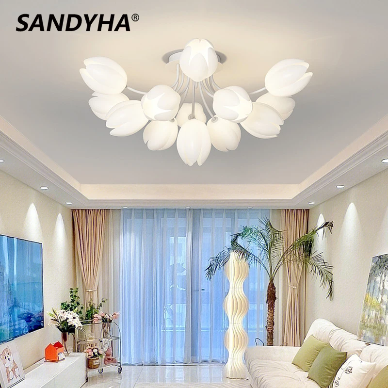 

SANDYHA Lamparas Modermas De Techo White Tulip Living Rooms Modern Ceiling Light Lamp for Room Bedroom Colgantes Para Lampe Led