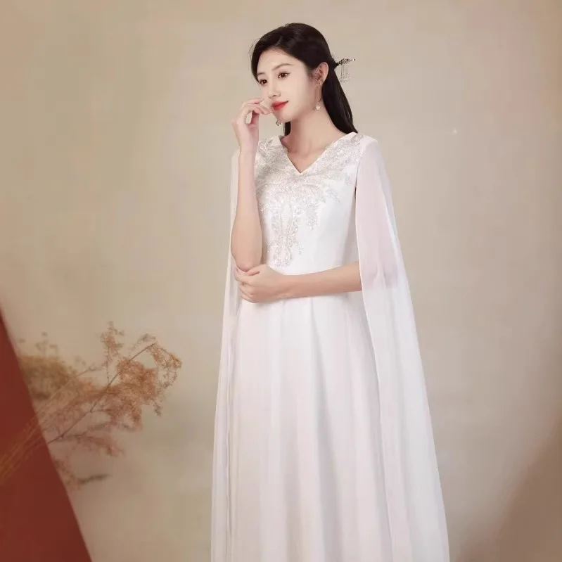 Новый костюм для выступлений Guzheng женское белое платье в китайском стиле