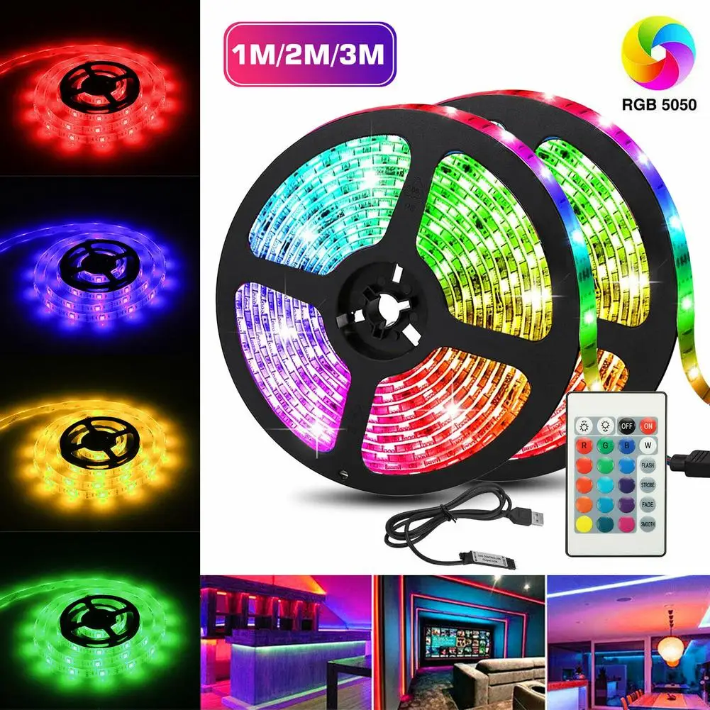 

USB LED Strip Light RGB SMD 5050 5V LED Lights Flexible 1-3M Lamp Tape Ribbon RGB TV Desktop Screen BackLight Diode Tape