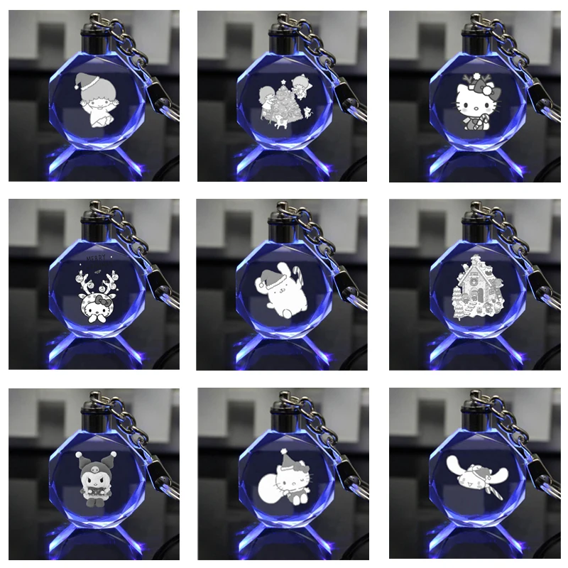 

Милая Рождественская серия Sanrios, 11 см, цветная меняющая цвет Хрустальная подвеска Mymelody Cinnamorol Kitty, мультяшный светодиодный брелок