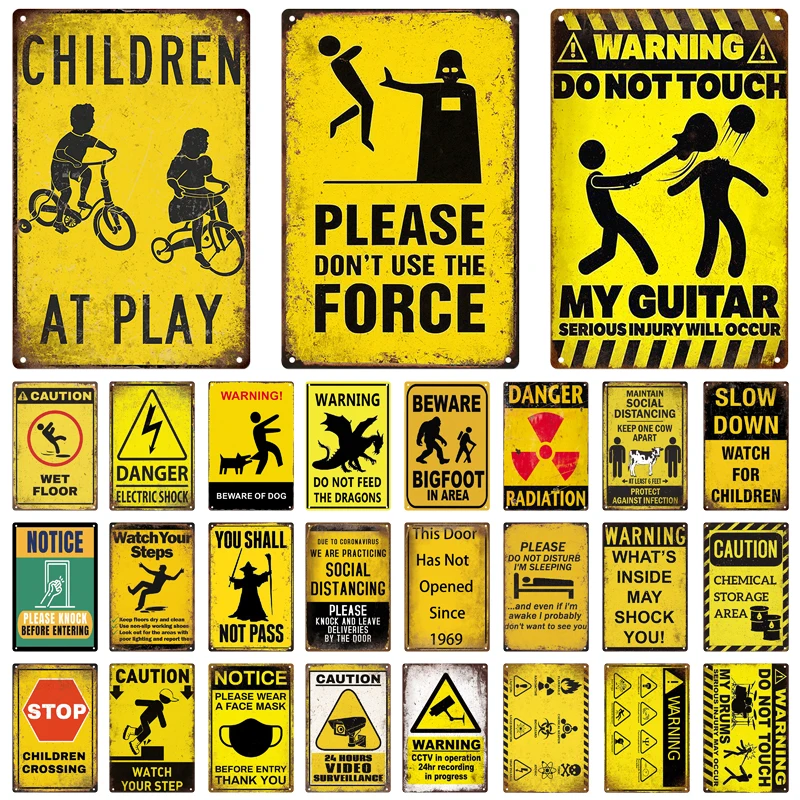 Caution Notice Zone Vintage Tin Sign Metal Plate Warning Children Vedio Retro Plaque For Garage Danger Door Man Cave Wall Decor