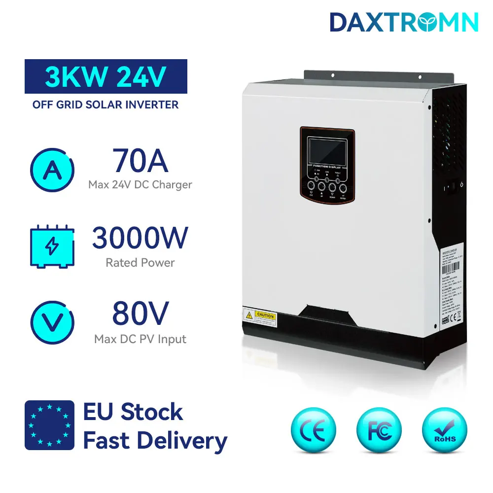 

Daxtromn 3000W 220V Hybrid Solar Inverter Pure Sine Wave 24V 70A PWM Solar Charge Controller Off Grid Inverter For Solar Panel