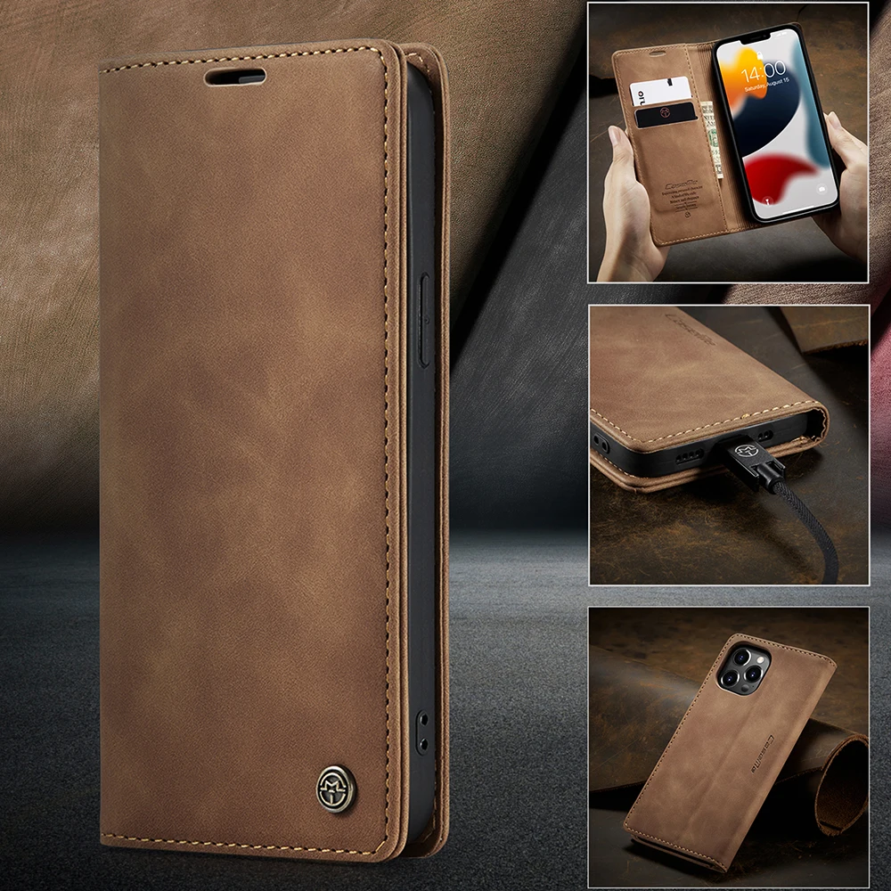 Luxury Magnetic Flip Wallet Case For iPhone 14 13 12 Mini 11 Pro XS Max X XR 8 7 6s 6 Plus 5 5s SE 2020 2022 Leather Card Cover