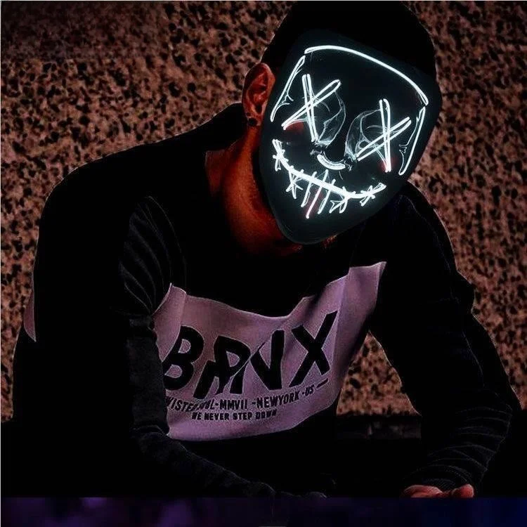 228 @ Hacker Mask Halloween El Luminous Horror Led Full Face Men's and Women's Par V-Shaped Clown