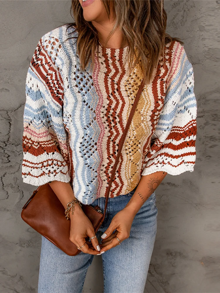 

Женский элегантный вязаный свитер Mandylandy на весну и осень, пуловер, топ, модная женская Свободная трикотажная одежда Y2K с длинным рукавом и кр...