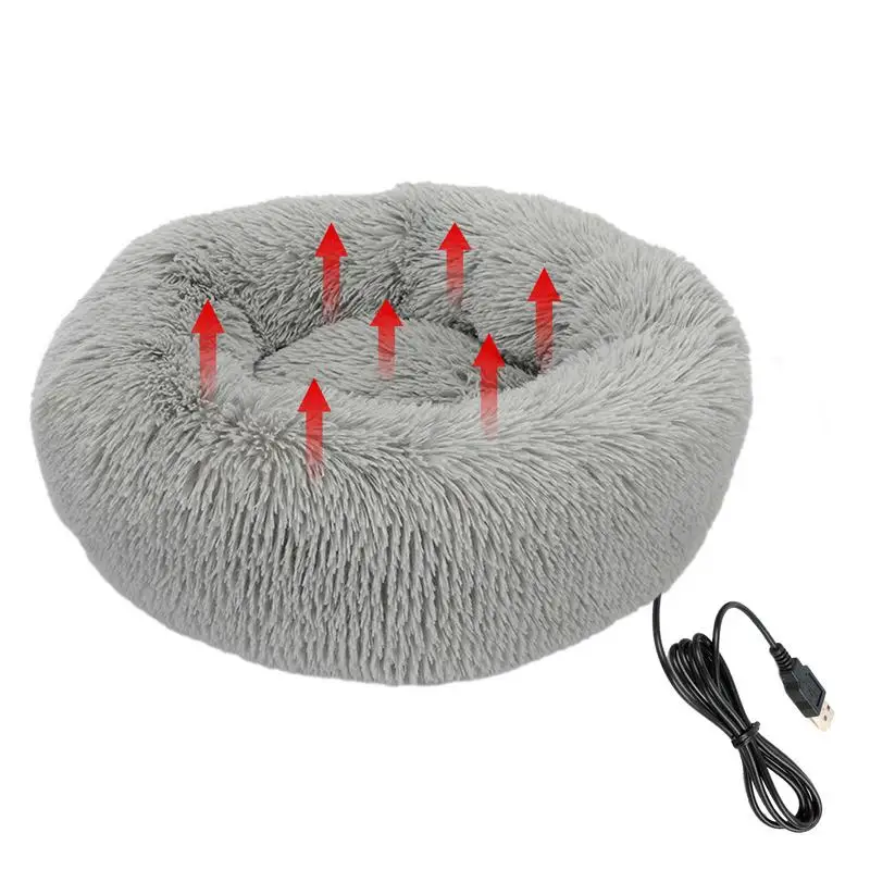 

Winter Heated Pet Bed Super Soft Warm Dog Puppy Kennel Comfortable Round USB Charged Cushion For Small Medium Dogs Cats Supplies