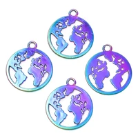 10pcs alloy earth shape charms pendant accessory rainbow color for jewelry making necklace earring metal bulk wholesale