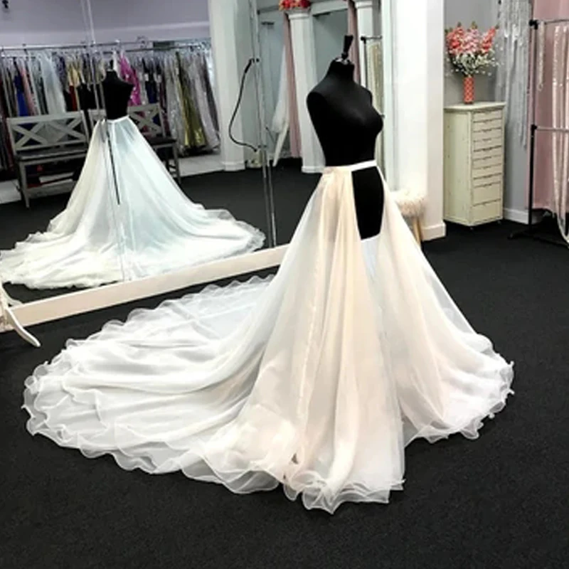 Fashion Organza Detachable Train Wedding Removable Skirt For Dresses Bridal Overskirt White Ivory Custom