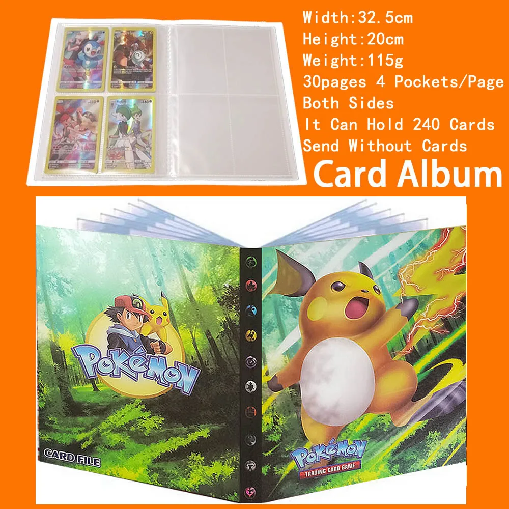 Альбом с 4 карманами Raichu Pokemon книга картами 240 для игр покемонов папка