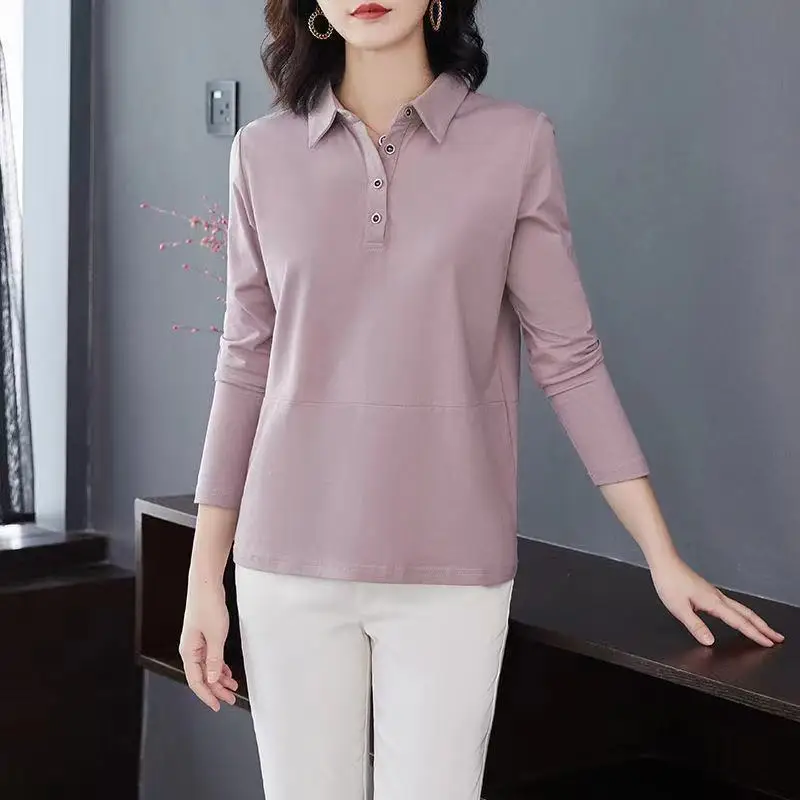 

Футболка женская свободного покроя с отложным воротником, на весну, K654