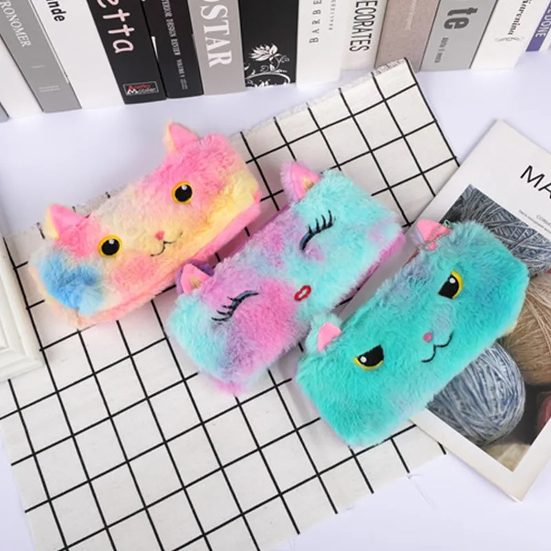 

Модный милый мультяшный чехол-карандаш из искусственного меха на молнии с лисой, офисные и школьные принадлежности, креативный чехол-каран...