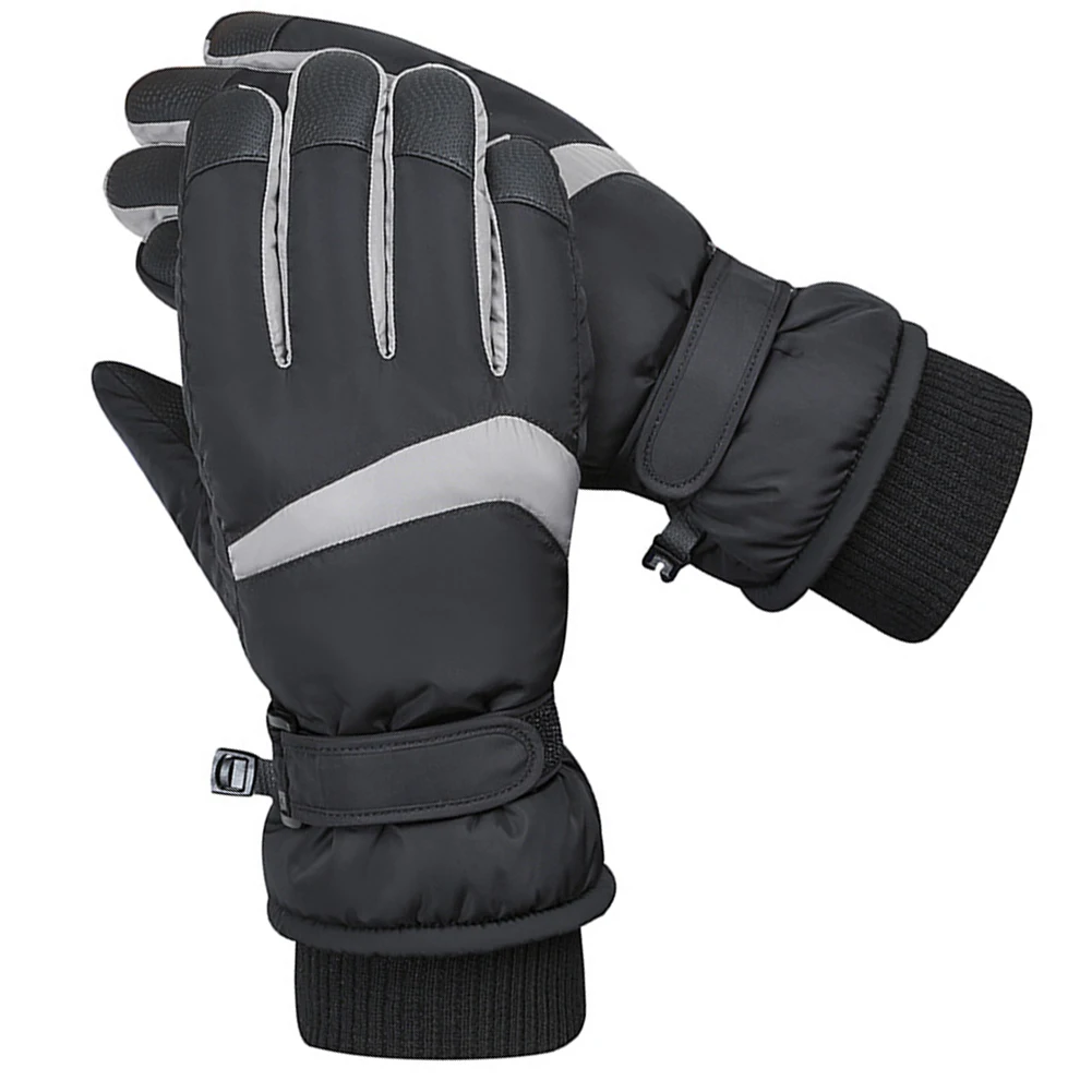 1 Pair Ski Gloves Winter Snowboard Gloves Outdoor Cycling Gloves Five Finger Glove PU Leather Non-slip Touch Screen Waterproof
