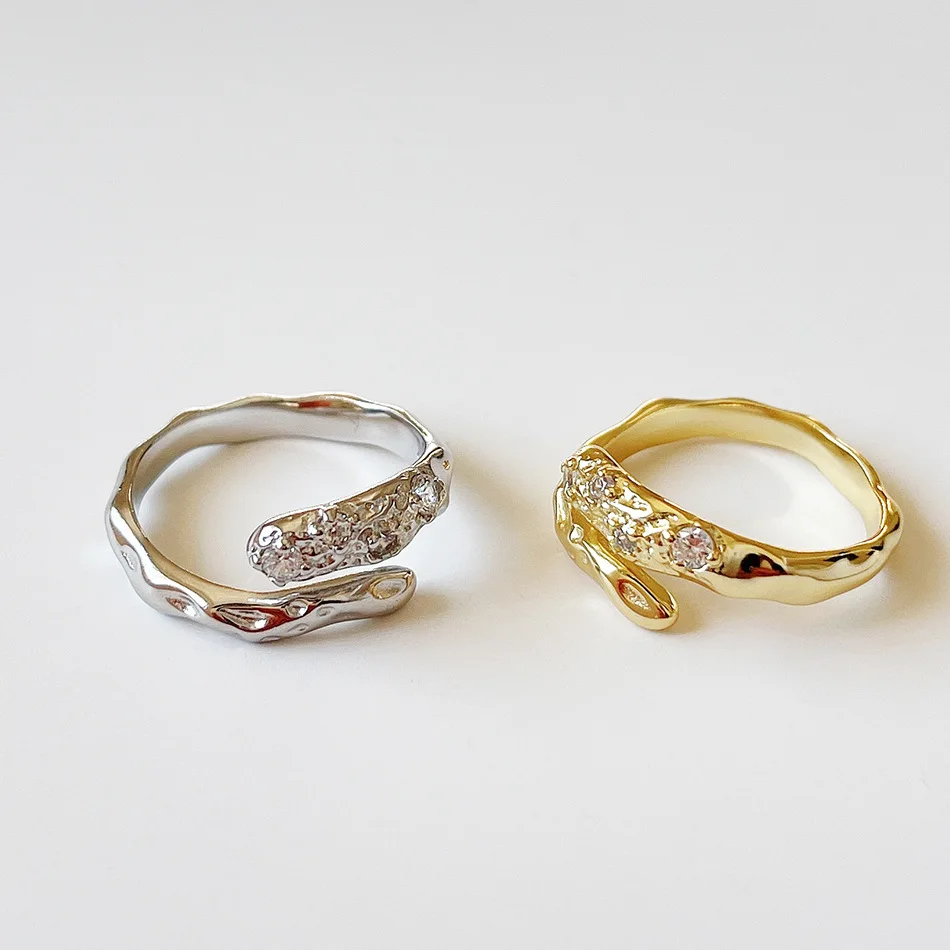 

Amaiyllis 925 Sterling Silver Minimalist Zircon Irregular Open End Ring Fashion Niche Women's Index Finger Ring Jewelry