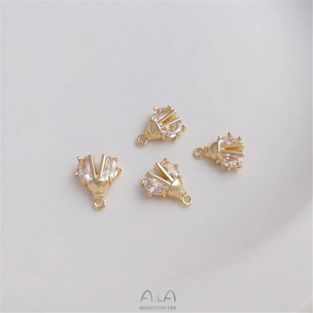 

14K gold encrusted zircon Mini Beetle pendant handmade DIY bracelet necklace earring pendant small pendant