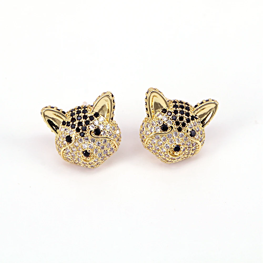 

5Pairs, Handmade Gold Color Punk Earrings Supplies Micro Pave Crystal Bear Head Stud Earrings For Women Men