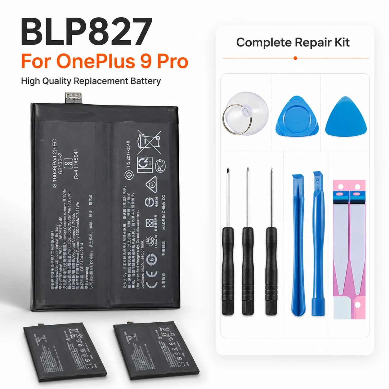 Высокоемкий внутренний аккумулятор BLP827 емкостью 4500 мАч для OnePlus 9 Pro, сменная батарея с бесплатным набором инструментов (art.: 3920db47faa78) - 3920db47faa78