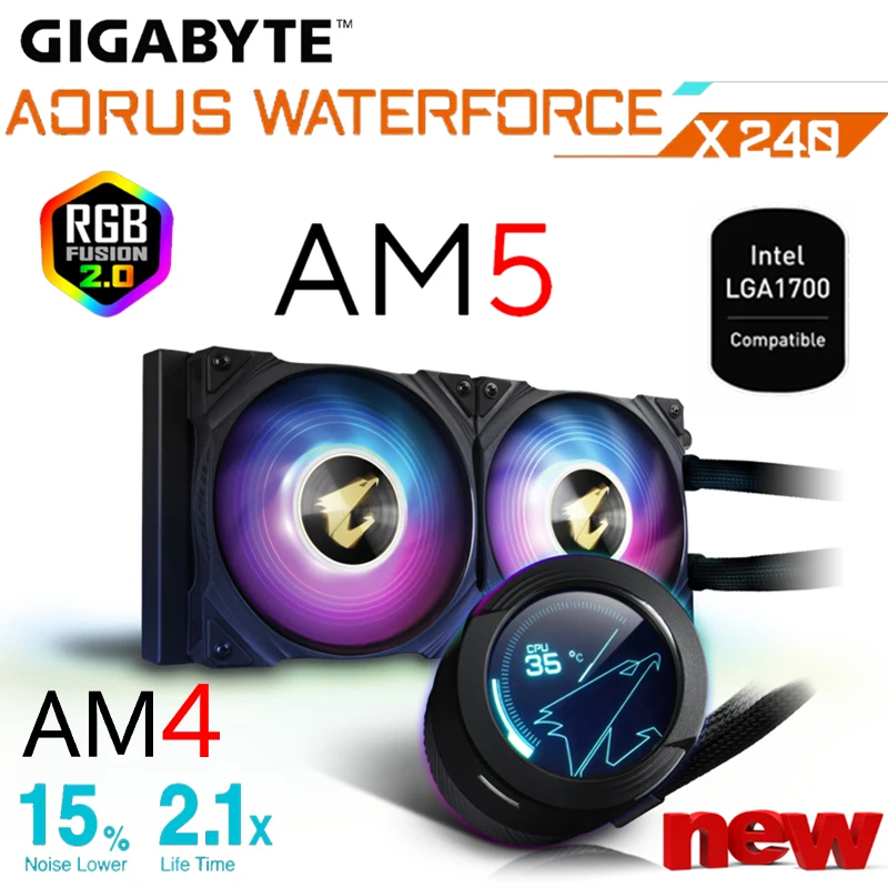 

GIGABYTE AORUS WATERFORCE X 240 CPU Water Cooler 120mm Support AM4 AM5 Intel 12th LGA 1700 LGA1200 A-RGB Desktop Motherboard New