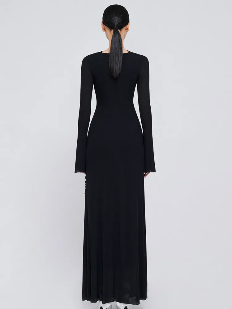 QMQA модное женское вечернее платье с круглым вырезом и длинными рукавами дизайн