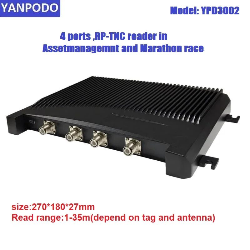 

Yanpodo 4ports long range uhf rfid impinj R2000 chip fixed reader multitag RP-TNC interface for Library file tracking management