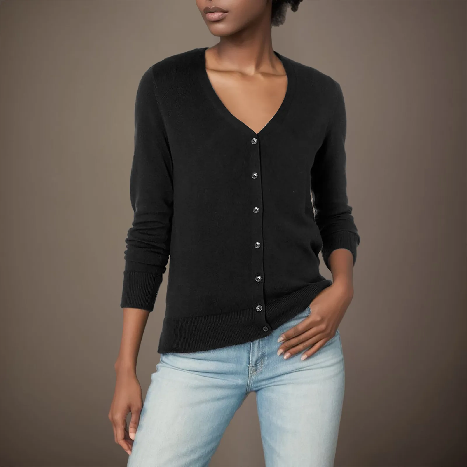 

Women Button Sweater Top Solid V Neck Long Sleeve Sweater Ladies Fashion Womens Heavy Cardigan Oversized Sweaters for Women