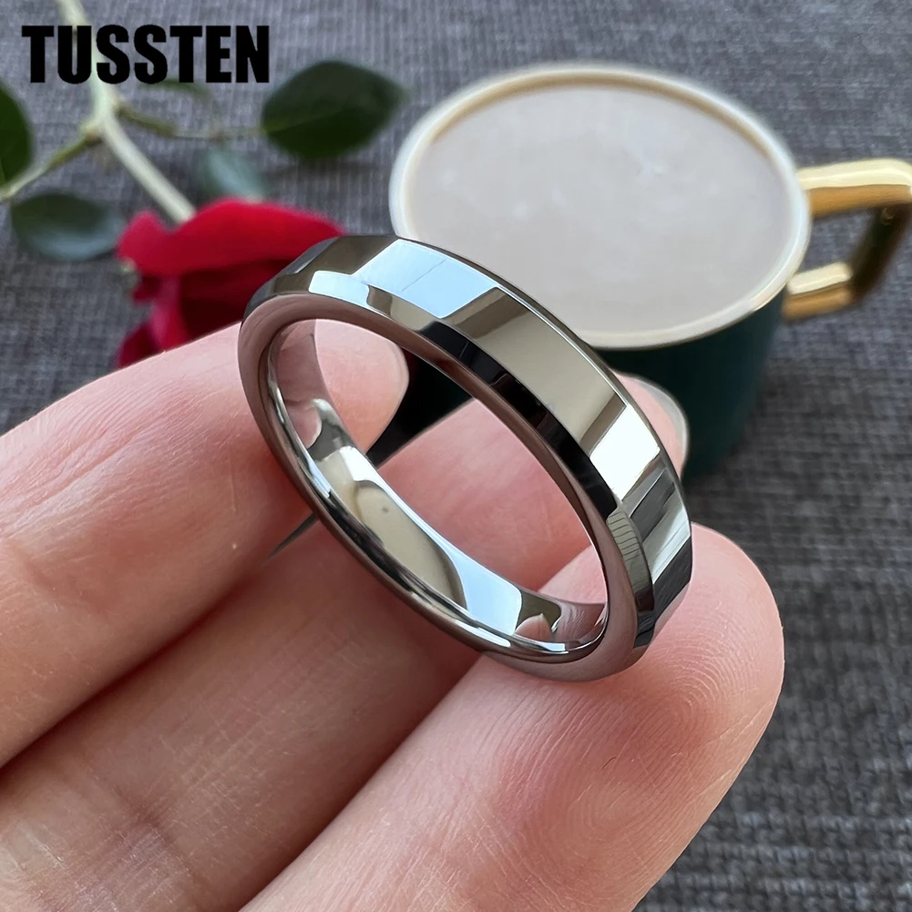 TUSSTEN 4 мм Мужские Женские вольфрамовые свадебные браслеты со скошенной