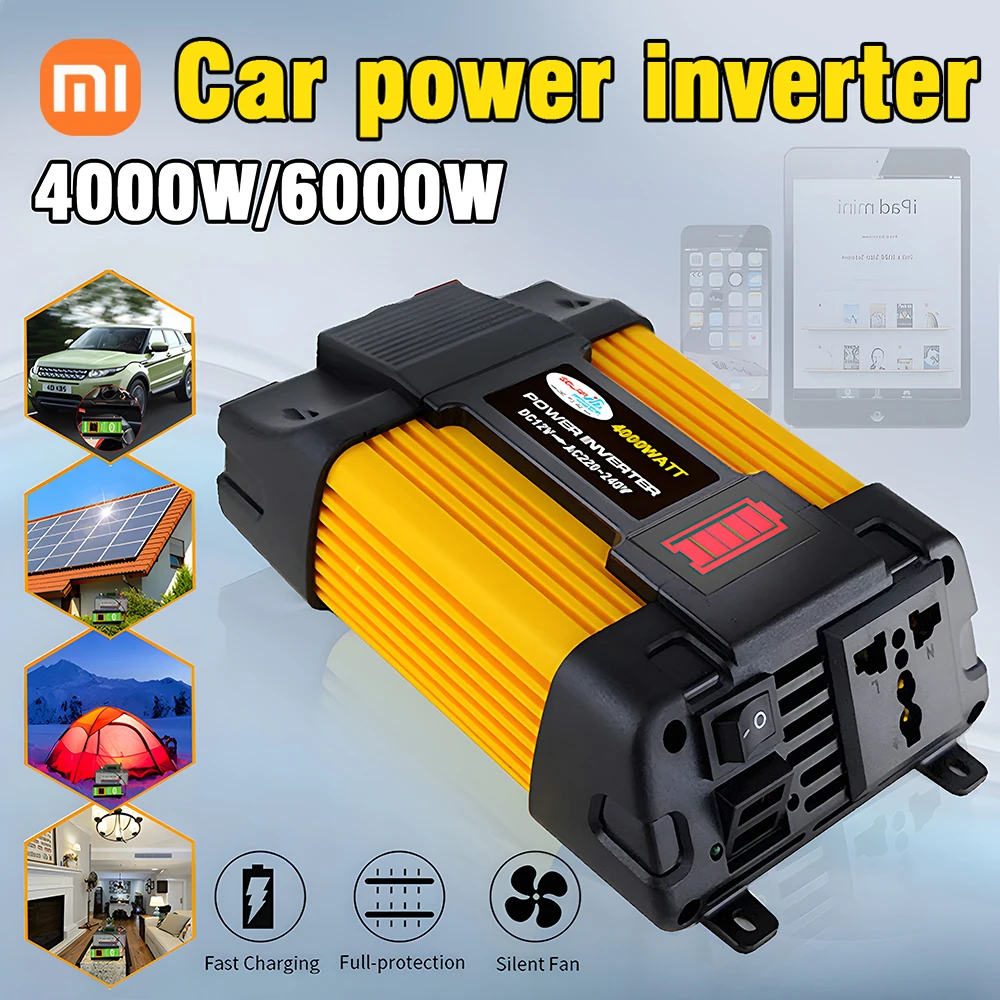 

Peak 4000/6000W Solar Car Power Inverter Voltage transformer DC12 To AC110/220V Sine Wave Converter 2USB Interface Home Applianc