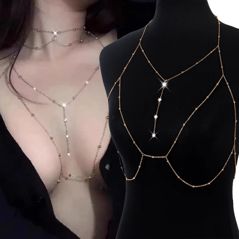 

Spring Summer Bra Chain Sexy Shiny Rhinestone Breast Chains for Bikini Hip Waist Chain Fashion Charm Body Necklace Beach Jewelry