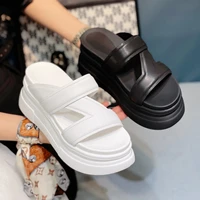 new thick bottom slope heel womens sandals 2022 summer cowhide european and american fashion womens slippers