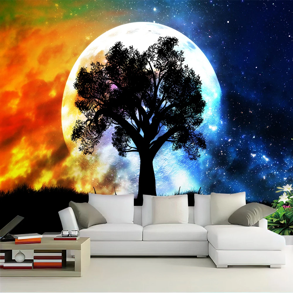 

Mystery Starry Sky Tapestry Wall Decor Hanging Boho Room Decor Aesthetic Forest Tree Jungle Moon Planet Tapestry Home Decoration