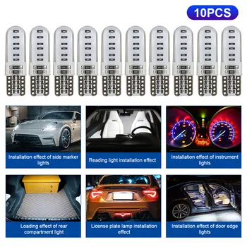 10-1PCS T10 LED Canbus COB License Plate t10 LED Light LED Interior Car Silicone Gel 12V Car Bulb 7000K-8000K Car Accessories 5