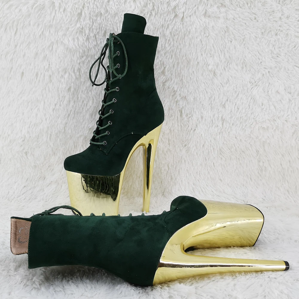 Leecabe Dark Green Suede 20CM/8inches High Heel platform closed toe Pole Dance boots