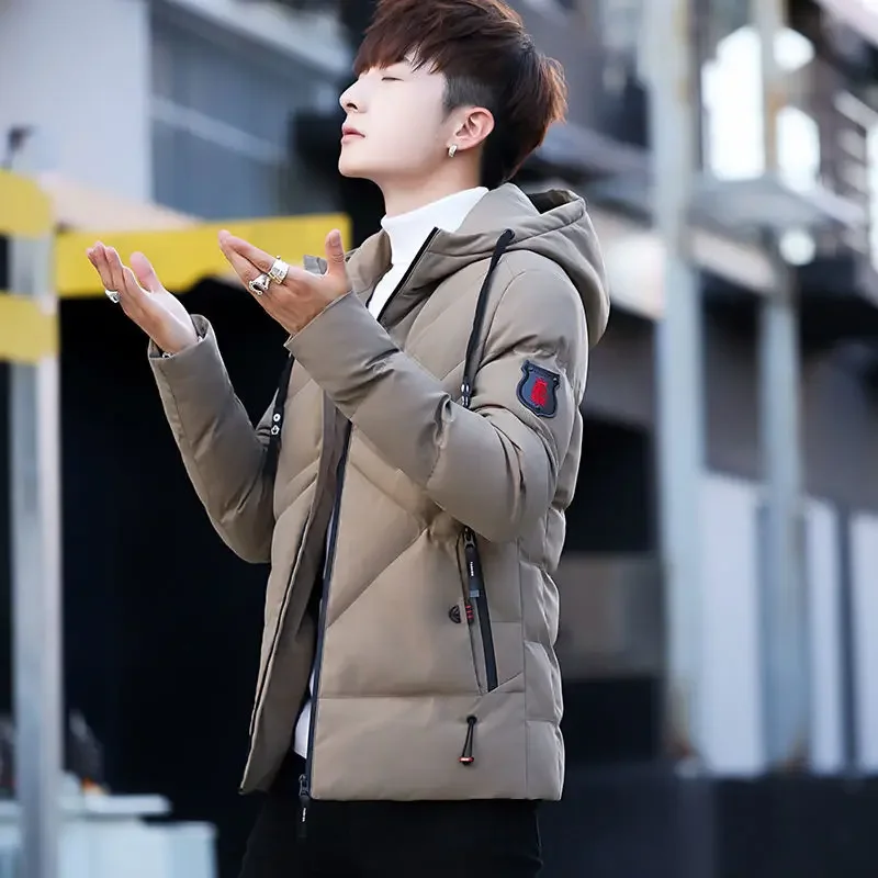 Пуховая куртка с капюшоном Мужская приталенная Джокер Эстетическая дешевая