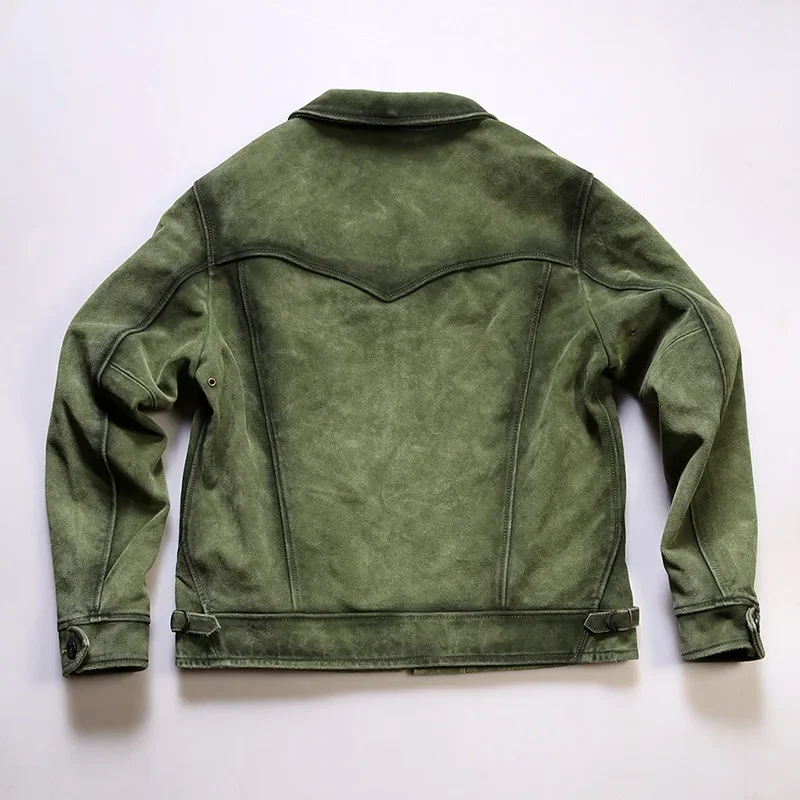 Мужская короткая куртка из натуральной коровьей кожи с отложным воротником