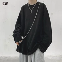oversized loose mens fall solid t shirt high quality 100 cotton long sleeve clothes simple versatile plain unisex pullover top